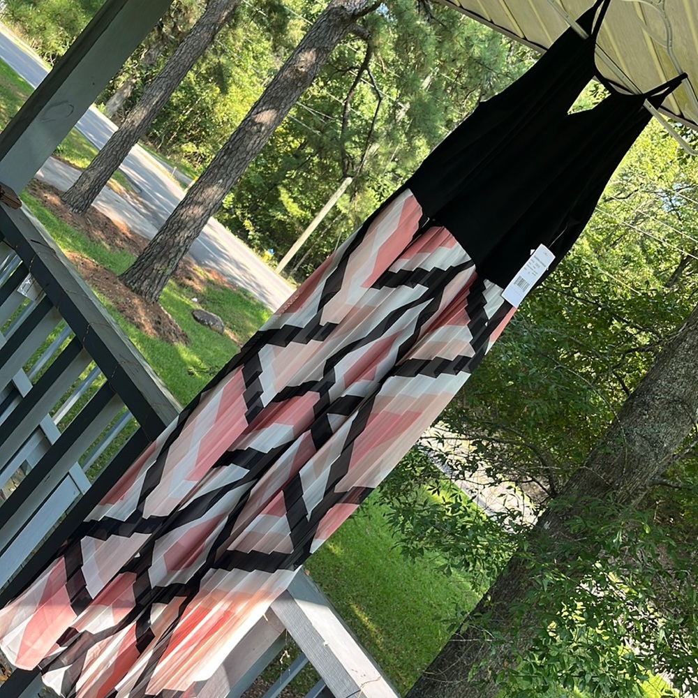 NWT size 6 black ivory and blush pleated dress